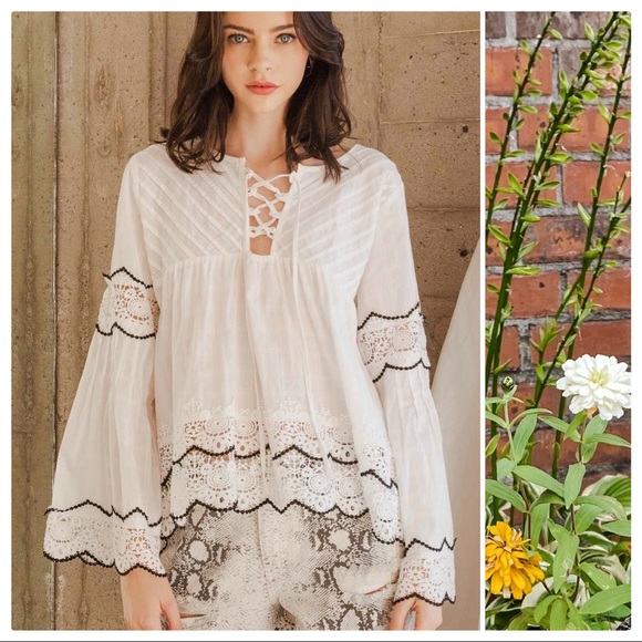 POL Ivory Plaid Babydoll Top - Picture 2 of 13